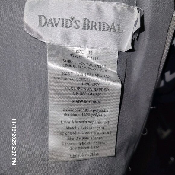 David’s Bridal Bridesmaid Prom Dress Gray Strapless Lined Size 12 - Picture 5 of 5